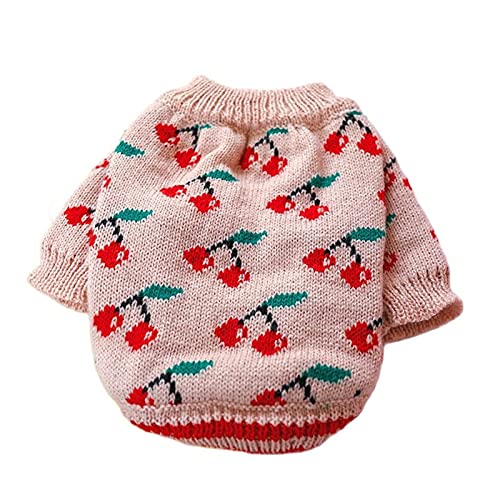 WSMNYH Sweater für Hunde Warme Herbst- und Winterhundekleidung Katze Kleidung Halten Sie warmen und warmen Kirschpulpen-Pullover-Jumper for Hunde Hund Pullover (Color : Cherry Sweater, Size : S) von WSMNYH