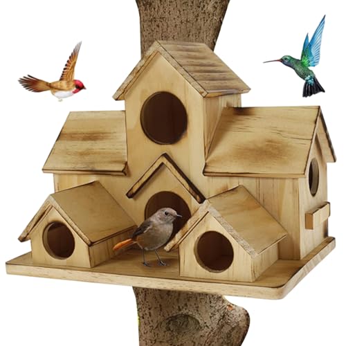 Vogelhäuser für Außenhölzer Vogelhaus Multi -Loch -Haus mit 6 Köchern Hütte für Gartenhäuser im Freien für Außen von WSYJWEX