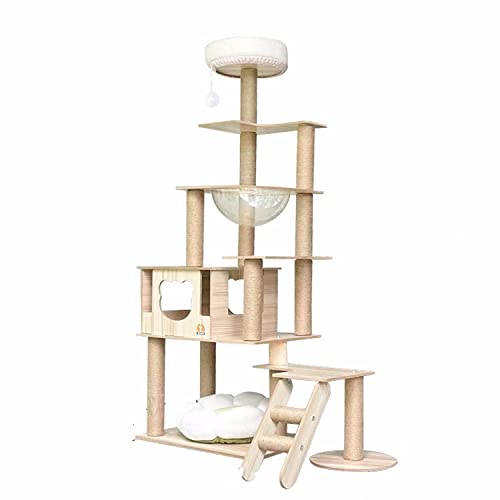 WSYKC 6 Schicht, 65 Zoll großer Katzenkletterturm, moderner Katzenbaum für große Katzen, für Innenkatzen mit Holzkatze, Hängematte und Kratzerpfosten von WSYKC