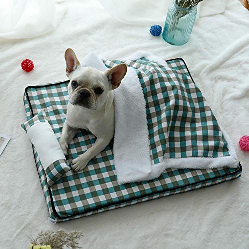 WTMLK Haustier Decke Atmungsaktiv Bequem Samt Tier Niedlich Gitter Vintage Katze Decke Hundematte, Grün, 55x45cm von WTMLK