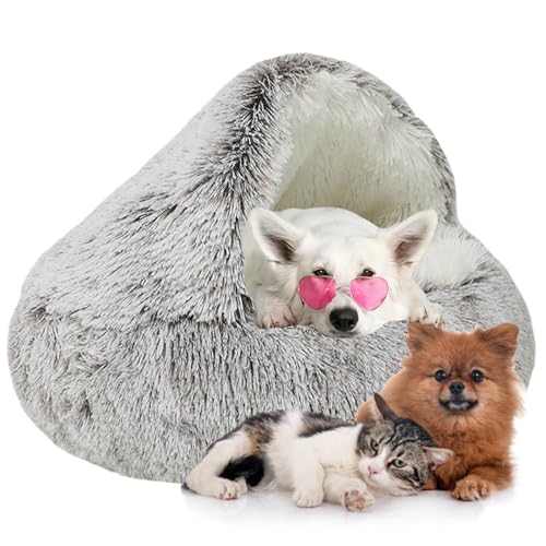 Flauschiges Hundehöhle, Katzenbett Flauschig Anti-Angst-Indoor-Runde Katzenbett - Wasserdichter Boden für Kleine/Mittlere/Große Hunde oder Katzen (Color : Brown, Size : 15.7" 40cm) von WTZHHK