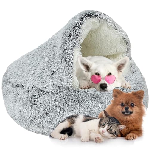 Flauschiges Hundehöhle, Katzenbett Flauschig Anti-Angst-Indoor-Runde Katzenbett - Wasserdichter Boden für Kleine/Mittlere/Große Hunde oder Katzen (Color : Gray, Size : 15.7" 40cm) von WTZHHK