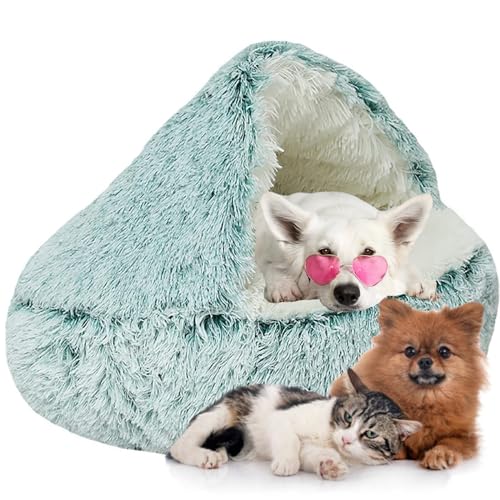 Flauschiges Hundehöhle, Katzenbett Flauschig Anti-Angst-Indoor-Runde Katzenbett - Wasserdichter Boden für Kleine/Mittlere/Große Hunde oder Katzen (Color : Green, Size : 25.5" 65cm) von WTZHHK