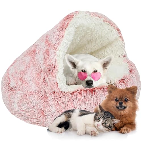 Flauschiges Hundehöhle, Katzenbett Flauschig Anti-Angst-Indoor-Runde Katzenbett - Wasserdichter Boden für Kleine/Mittlere/Große Hunde oder Katzen (Color : Pink, Size : 15.7" 40cm) von WTZHHK