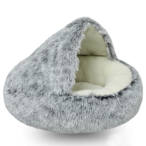 Flauschiges Hundehöhle Katzenbett Flauschig Beruhigendes Bett für Katzen und Kleine Hunde, rutschfest Waschbar Haustierbett (Color : Gray, Size : 15.7" 40cm) von WTZHHK