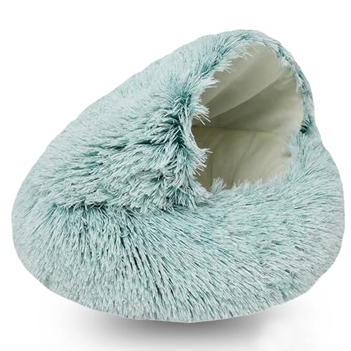 Flauschiges Hundehöhle Katzenbett Flauschig Beruhigendes Bett für Katzen und Kleine Hunde, rutschfest Waschbar Haustierbett (Color : Green, Size : 15.7" 40cm) von WTZHHK