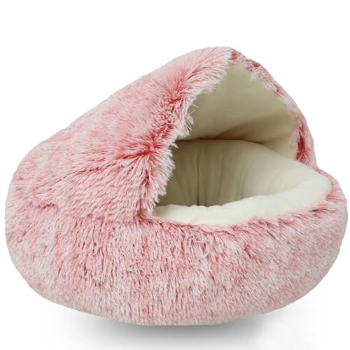 Flauschiges Hundehöhle Katzenbett Flauschig Beruhigendes Bett für Katzen und Kleine Hunde, rutschfest Waschbar Haustierbett (Color : Pink, Size : 15.7" 40cm) von WTZHHK