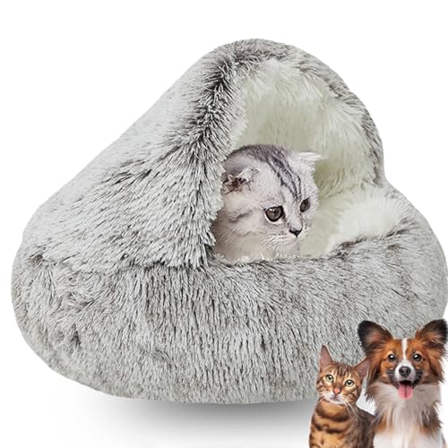 Flauschiges Hundehöhle Wärme und Geborgenheit Katzenbett Flauschig mit Kapuzenbezug Cat Bed für Kleine Hunde und Kätzchen Wasser und Schmutzabweisende Basis (Color : Brown, Size : 19.68in)… von WTZHHK