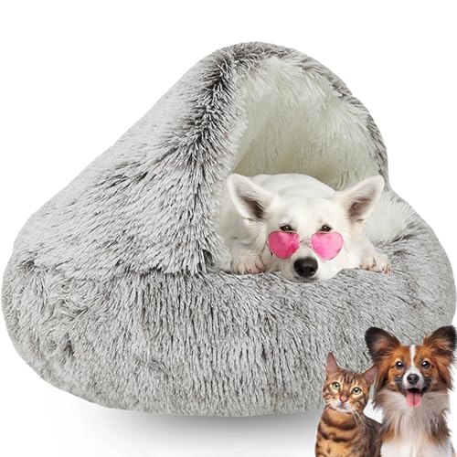 Flauschiges Hundehöhle Wärme und Geborgenheit Katzenbett Flauschig mit Kapuzenbezug Cat Bed für Kleine Hunde und Kätzchen Wasser und Schmutzabweisende Basis (Color : Brown, Size : 25.59in)… von WTZHHK
