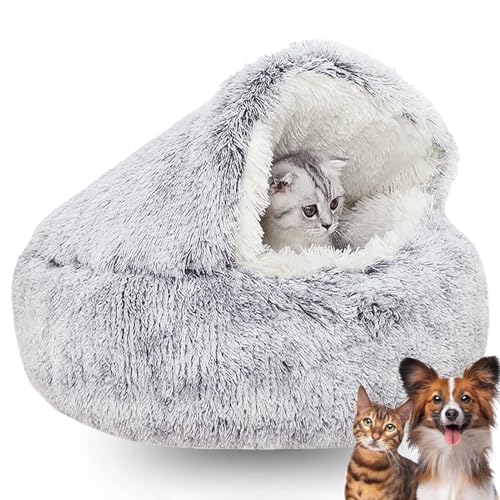 Flauschiges Hundehöhle Wärme und Geborgenheit Katzenbett Flauschig mit Kapuzenbezug Cat Bed für Kleine Hunde und Kätzchen Wasser und Schmutzabweisende Basis (Color : Gray, Size : 19.68in)… von WTZHHK