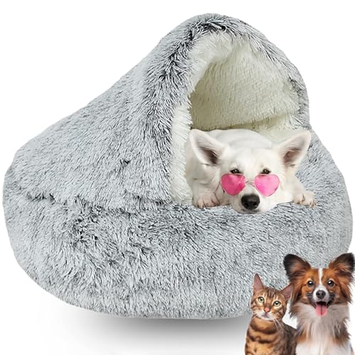 Flauschiges Hundehöhle Wärme und Geborgenheit Katzenbett Flauschig mit Kapuzenbezug Cat Bed für Kleine Hunde und Kätzchen Wasser und Schmutzabweisende Basis (Color : Gray, Size : 25.59in)… von WTZHHK