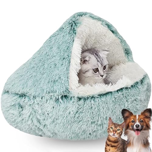 Flauschiges Hundehöhle Wärme und Geborgenheit Katzenbett Flauschig mit Kapuzenbezug Cat Bed für Kleine Hunde und Kätzchen Wasser und Schmutzabweisende Basis (Color : Green, Size : 15.74in)… von WTZHHK