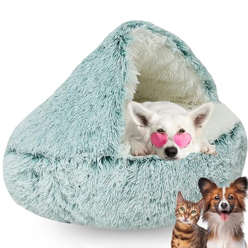 Flauschiges Hundehöhle Wärme und Geborgenheit Katzenbett Flauschig mit Kapuzenbezug Cat Bed für Kleine Hunde und Kätzchen Wasser und Schmutzabweisende Basis (Color : Green, Size : 25.59in)… von WTZHHK
