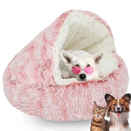 Flauschiges Hundehöhle Wärme und Geborgenheit Katzenbett Flauschig mit Kapuzenbezug Cat Bed für Kleine Hunde und Kätzchen Wasser und Schmutzabweisende Basis (Color : Pink, Size : 25.59in)… von WTZHHK