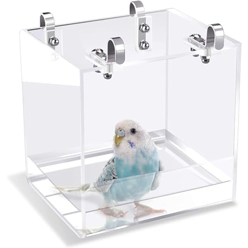 Papageien-Badewanne, Vogelbadewanne Hängende Vogelbad Käfig Vogelbadehaus Hängend, Transparent, Waschraum, Badewannen Käfig Mit Haken Für Kleine Vögel, Sittiche, Nymphensittiche ( Size : Medium ) von WTZHHK