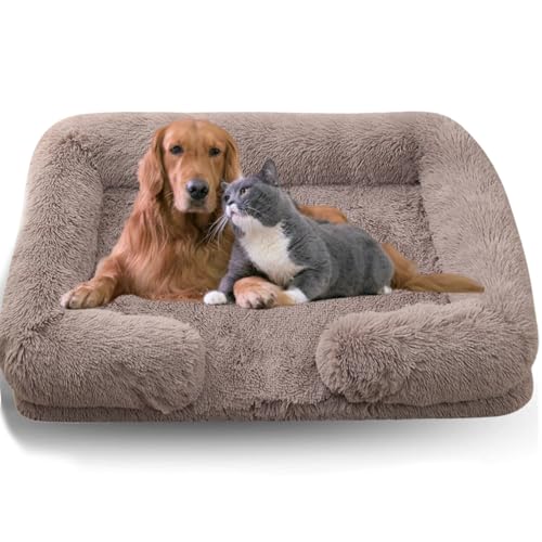 WTZHHK Hundebett Hundekissen Große Hunde, Hundebett Orthopädisch mit Abnehmbarem, Waschbarem Bezug, Wasserdichtem Futter und Rutschfester Unterseite. (Color : Beige Brown, Size : S) von WTZHHK