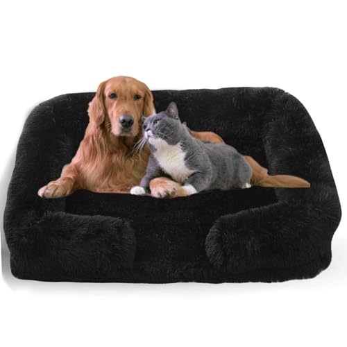 WTZHHK Hundebett Hundekissen Große Hunde, Hundebett Orthopädisch mit Abnehmbarem, Waschbarem Bezug, Wasserdichtem Futter und Rutschfester Unterseite. (Color : Black, Size : L) von WTZHHK