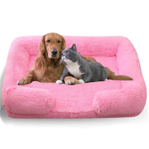 WTZHHK Hundebett Hundekissen Große Hunde, Hundebett Orthopädisch mit Abnehmbarem, Waschbarem Bezug, Wasserdichtem Futter und Rutschfester Unterseite. (Color : Bright Pink, Size : L) von WTZHHK