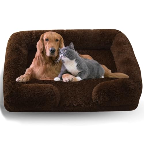 WTZHHK Hundebett Hundekissen Große Hunde, Hundebett Orthopädisch mit Abnehmbarem, Waschbarem Bezug, Wasserdichtem Futter und Rutschfester Unterseite. (Color : Coffee, Size : L) von WTZHHK