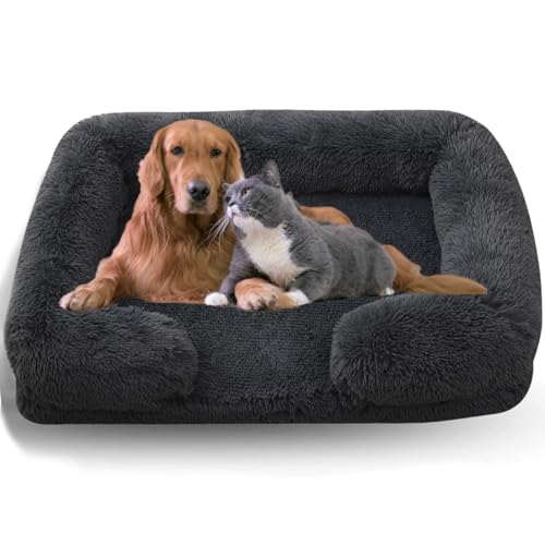 WTZHHK Hundebett Hundekissen Große Hunde, Hundebett Orthopädisch mit Abnehmbarem, Waschbarem Bezug, Wasserdichtem Futter und Rutschfester Unterseite. (Color : Dark Gray, Size : L) von WTZHHK