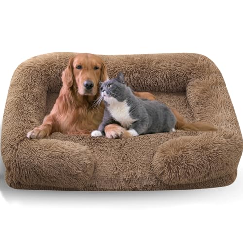 WTZHHK Hundebett Hundekissen Große Hunde, Hundebett Orthopädisch mit Abnehmbarem, Waschbarem Bezug, Wasserdichtem Futter und Rutschfester Unterseite. (Color : Khaki, Size : S) von WTZHHK