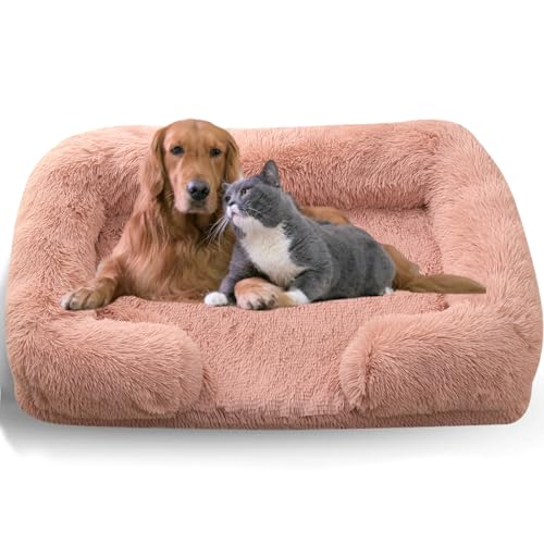 WTZHHK Hundebett Hundekissen Große Hunde, Hundebett Orthopädisch mit Abnehmbarem, Waschbarem Bezug, Wasserdichtem Futter und Rutschfester Unterseite. (Color : Leather Pink, Size : L) von WTZHHK