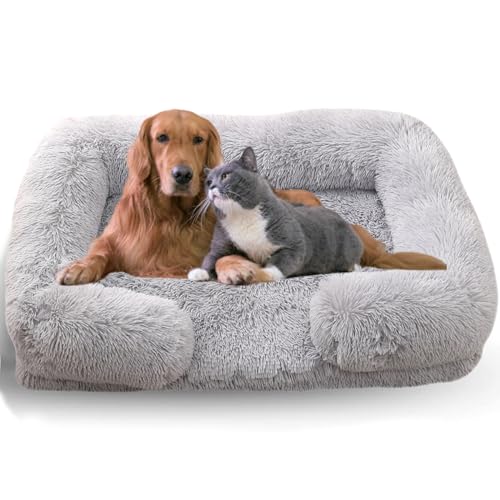 WTZHHK Hundebett Hundekissen Große Hunde, Hundebett Orthopädisch mit Abnehmbarem, Waschbarem Bezug, Wasserdichtem Futter und Rutschfester Unterseite. (Color : Light Gray, Size : L) von WTZHHK