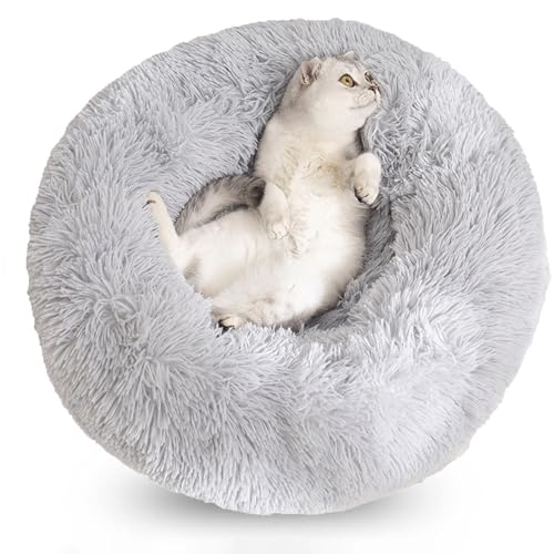 WTZHHK Hundekissen Rund Hundebetten Katzenbett Flauschig Bequem Waschbar für Katzen und Hunde Katzenkorb (Color : Grey, Size : 19.5" 50cm) von WTZHHK