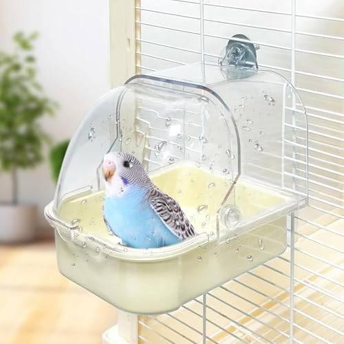 WTZHHK Vogelbad Für Käfig, Hängende Vogelbad Spielzeug Sittich Käfig für Kleine Vögel Kanarische Wellensittiche Papageien Nymphensittich Lovebird Hamster(Beige) von WTZHHK