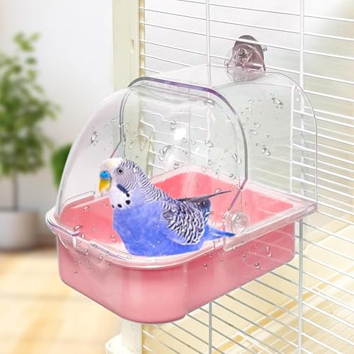 WTZHHK Vogelbad Für Käfig, Hängende Vogelbad Spielzeug Sittich Käfig für Kleine Vögel Kanarische Wellensittiche Papageien Nymphensittich Lovebird Hamster(Pink) von WTZHHK
