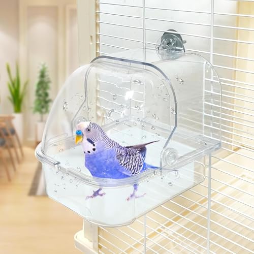 WTZHHK Vogelbad Für Käfig, Hängende Vogelbad Spielzeug Sittich Käfig für Kleine Vögel Kanarische Wellensittiche Papageien Nymphensittich Lovebird Hamster(Transparent) von WTZHHK