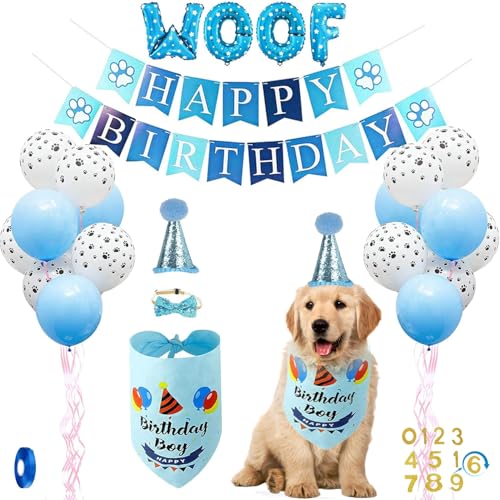 WUBAY Hunde-Geburtstags-Halstuch-Set, Hunde-Geburtstagshut, Ballon, Happy Birthday-Banner, Dreieck-Schal, niedliche Fliege für süßes Haustier, Jungen/Mädchen, Hundegeburtstagsparty-Zubehör, WUBAY Hunde-Geburtstags-Halstuch-Set, Hunde-Geburtstagshut, Ballon, Happy Birthday-Banner, Dreieck-Schal, niedliche Fliege für süßes Haustier, Jungen/Mädchen, Hundegeburtstagsparty-Zubehör, von WUBAYI