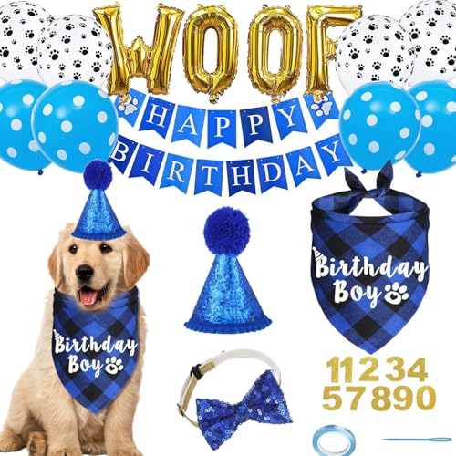 WUBAY Hunde-Geburtstags-Halstuch-Set, Hunde-Geburtstagshut, Ballon, Happy Birthday-Banner, Dreieck-Schal, niedliche Fliege für süßes Haustier, Jungen/Mädchen, Hundegeburtstagsparty-Zubehör, WUBAY Hunde-Geburtstags-Halstuch-Set, Hunde-Geburtstagshut, Ballon, Happy Birthday-Banner, Dreieck-Schal, niedliche Fliege für süßes Haustier, Jungen/Mädchen, Hundegeburtstagsparty-Zubehör, von WUBAYI