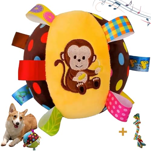 WUBOMJIO Quietschender Hundeball für interaktives Spielen, 15,2 cm, weiches gefülltes Ballspielzeug für kleine, mittelgroße und große Hunde (Braun und Orange) von WUBOMJIO