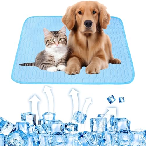 WUDEUI Kühlmatte für Hunde, Eisseide, Haustier-Kühlkissen für den Sommer, waschbar, kühles Katzenbett für drinnen und draußen, Zwinger, Kisten, Autositze (Blau, 100 x 75 cm) von WUDEUI