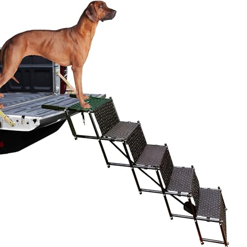 WUDLEP Verbesserte Hundetreppe, Metallrahmen, faltbar, bis 68 kg große Hundetreppe, leicht, tragbar, Haustierleiter, Rampe für Autos, SUVs und Hochbett, 5 Stufen von WUDLEP