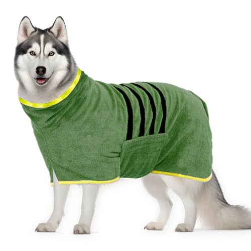 WUFANC Hundebademantel, Bademantel Hund aus Mikrofaser, Extra Saugfähig und Schnelltrocknend, Hunde Bademantel mit Klettverschluss und Verstellbarem Schrumpfband für Große Mittel und Kleine Hunde von WUFANC