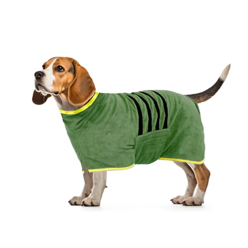 WUFANC Hundebademantel, Bademantel Hund aus Mikrofaser, Extra Saugfähig und Schnelltrocknend, Hunde Bademantel mit Klettverschluss und Verstellbarem Schrumpfband für Große Mittel und Kleine Hunde von WUFANC