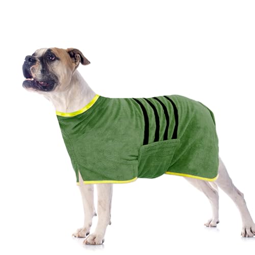 WUFANC Hundebademantel, Bademantel Hund aus Mikrofaser, Extra Saugfähig und Schnelltrocknend, Hunde Bademantel mit Klettverschluss und Verstellbarem Schrumpfband für Große Mittel und Kleine Hunde von WUFANC
