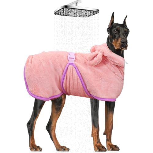 WUFANC Hundebademantel Super Saugfähig, Schnell Trocknend, Verstellbare Schrumpfbänder Gewährleistet einen Bequemen Sitz des Bademantel Hund, für Große, Mittlere und Kleine Hunde (XL) von WUFANC