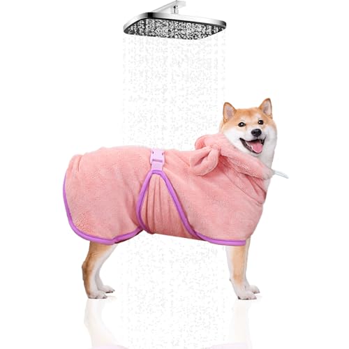 WUFANC Hundebademantel Super Saugfähig, Schnell Trocknend, Verstellbare Schrumpfbänder Gewährleistet einen Bequemen Sitz des Bademantel Hund, für Große, Mittlere und Kleine Hunde (M) von WUFANC