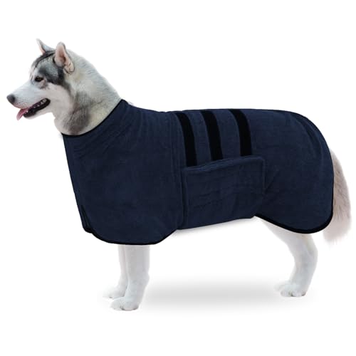 WUFANC Hundebademantel, Bademantel Hund aus Mikrofaser, Extra Saugfähig und Schnelltrocknend, Hunde Bademantel mit Klettverschluss und Verstellbarem Schrumpfband für Große Mittel und Kleine Hunde (XL) von WUFANC