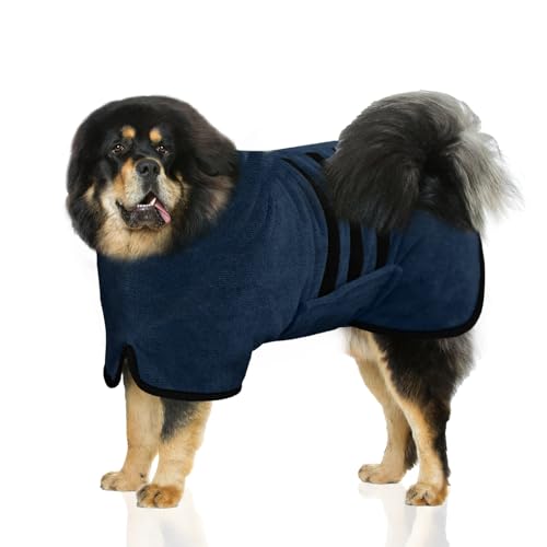 WUFANC Hundebademantel, Bademantel Hund aus Mikrofaser, Extra Saugfähig und Schnelltrocknend, Hunde Bademantel mit Klettverschluss und Verstellbarem Schrumpfband für Große Mittel und Kleine Hunde(XXL) von WUFANC