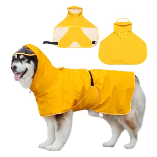 WUFANC Regenmantel Hund - Gelb Regenjacke Hund mit Transparenter Kapuze - Hunderegenmantel Wasserdicht mit unsichtbaren Leinenlöchern, für große, mittelgroße und kleine Hunde (5XL) von WUFANC