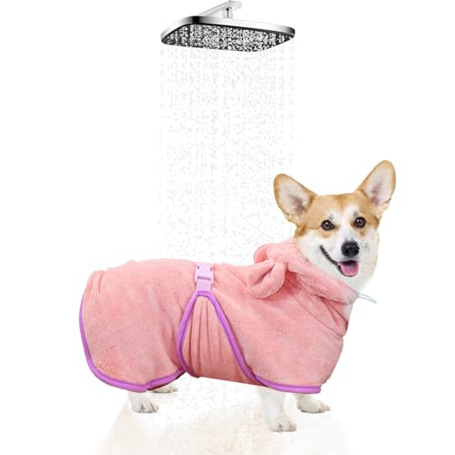 WWUFANC Hundebademantel Super Saugfähig, Schnell Trocknend, Verstellbare Schrumpfbänder Gewährleistet einen Bequemen Sitz des Bademantel Hund, für Große, Mittlere und Kleine Hunde (S) von WUFANC