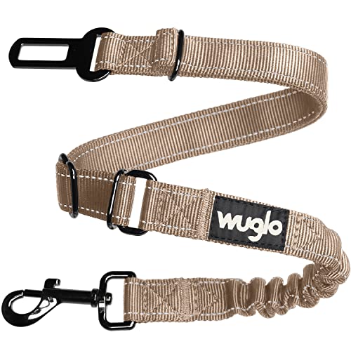 38-95cm Wuglo Hundegurt fürs Auto - Hunde Anschnallgurt mit elastischem Gurt - Haltbarer & sicherer Auto Sicherheitsgurt Clip - Universal-Hundeanschnaller (Beige) von WUGLO