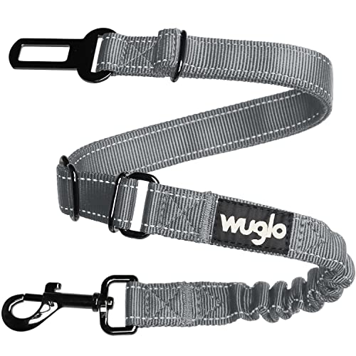 38-95cm Wuglo Hundegurt fürs Auto - Hunde Anschnallgurt mit elastischem Gurt - Haltbarer & sicherer Auto Sicherheitsgurt Clip - Universal-Hundeanschnaller (Grau) von WUGLO