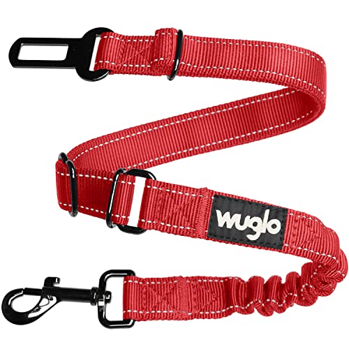 WUGLO 38-95cm Hundegurt fürs Auto - Hunde Anschnallgurt mit elastischem Gurt - Haltbarer & sicherer Auto Sicherheitsgurt Clip - Universal-Hundeanschnaller (Rot) von WUGLO