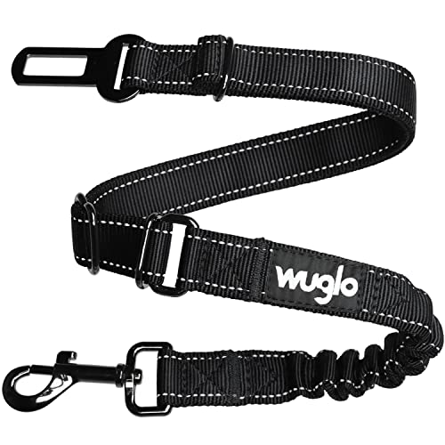38-95cm Wuglo Hundegurt fürs Auto - Hunde Anschnallgurt mit elastischem Gurt - Haltbarer & sicherer Auto Sicherheitsgurt Clip - Universal-Hundeanschnaller (Schwarz) von WUGLO