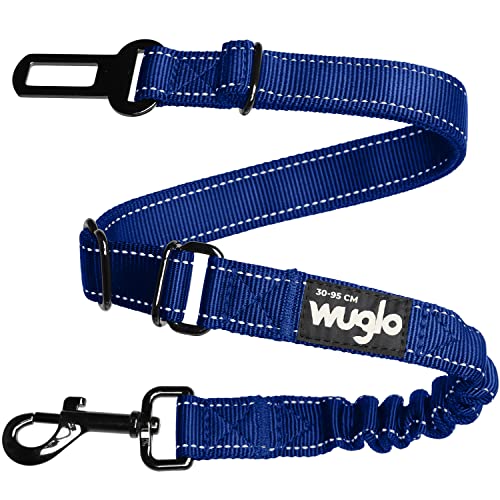 38-95cm Wuglo Hundegurt fürs Auto - Hunde Anschnallgurt mit elastischem Gurt - Haltbarer & sicherer Auto Sicherheitsgurt Clip - Universal-Hundeanschnaller (Dunkelblau) von WUGLO